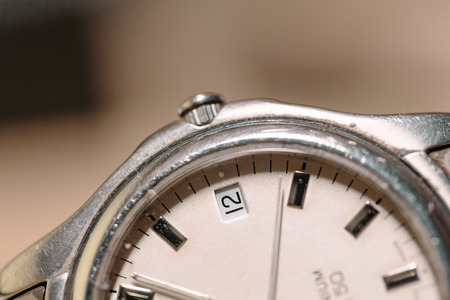Old father watches. Steel Wrist Watch closeup