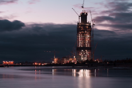 Under construction high-rise building on the beachの写真素材
