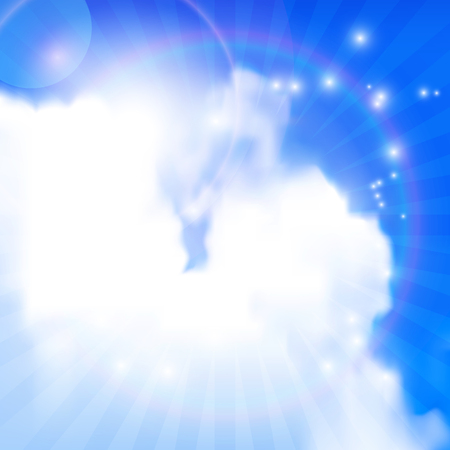 bright glow in the blue sky with clouds. Vector illustrationのイラスト素材