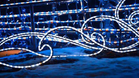 Christmas colorful lights close up. Festive illuminations
