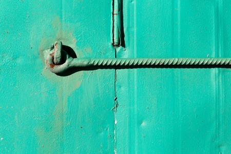 Blue colored stained metal wall texture pattern. Close up photo.の写真素材