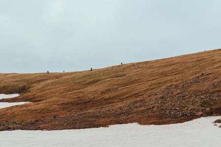 People on the ridge of the mountain of Aragats, Armeniaの写真素材