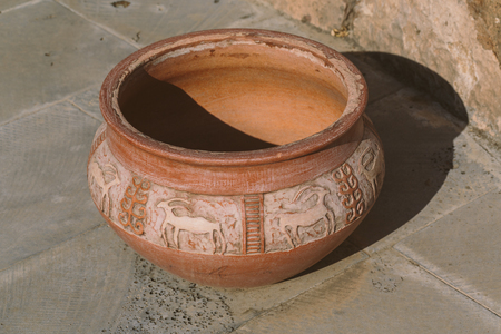 Big clay jug on the street. Photo in the daytime.の写真素材