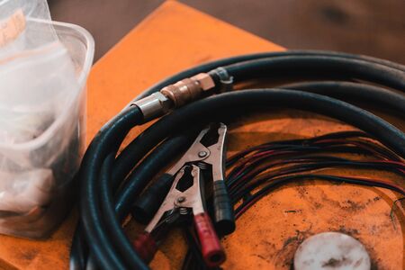 Working hoses in a garage. Object photo.の写真素材