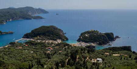 landscape green mountains Corfu, Greeceの写真素材