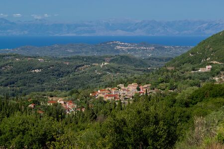 landscape green mountains Corfu, Greeceの写真素材