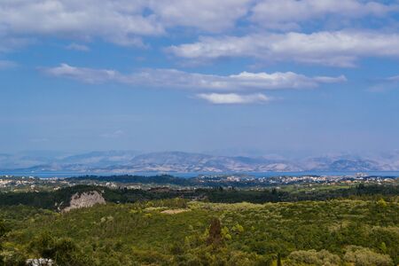 landscape green mountains Corfu, Greeceの写真素材