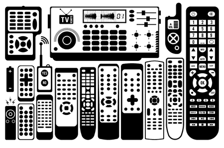 TV remote control collection on a white background.のイラスト素材