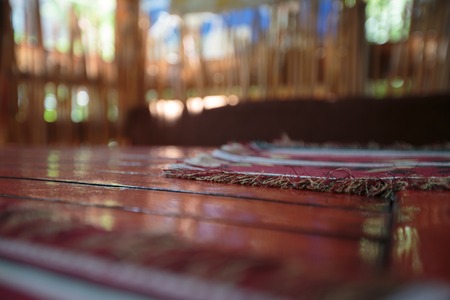 photo of a wooden table with reflectionの写真素材