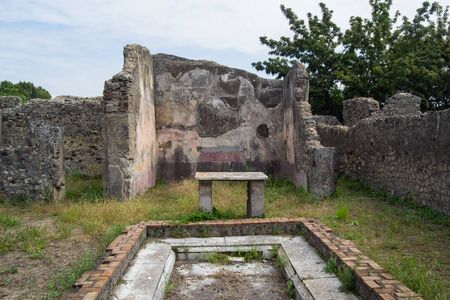 architecture and old buildings of Italy in the city of Ischia in the daytimeの写真素材