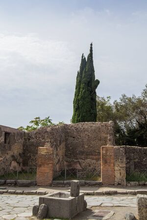 architecture and old buildings of Italy in the city of Ischia in the daytimeの写真素材