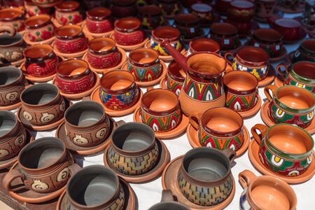 original glasses and cups for tea at the bazaarの写真素材