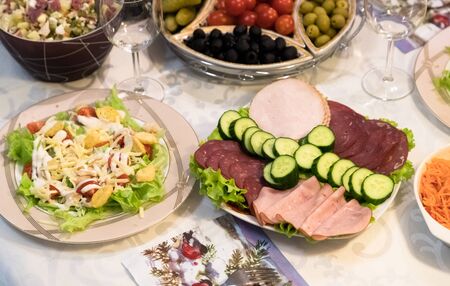 delicious food on the festive tableの写真素材