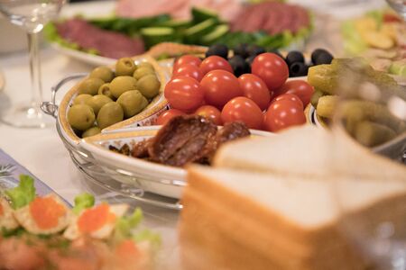 delicious food on the festive tableの写真素材