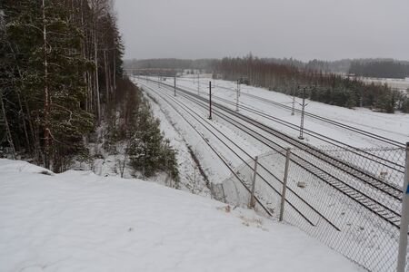 railway in winterの写真素材