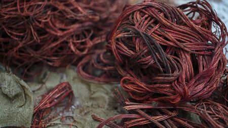 Bare copper wires in the snowの写真素材