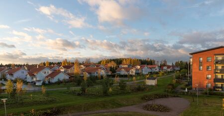 Finnish suburbs in good weather in autumnの写真素材