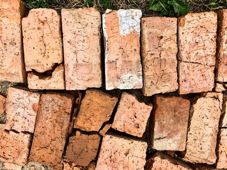 old broken brick on the ground top viewの写真素材