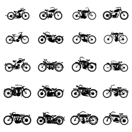 old vintage motorcycle vector set illustrations in simple style on a white isolated backgroundのイラスト素材