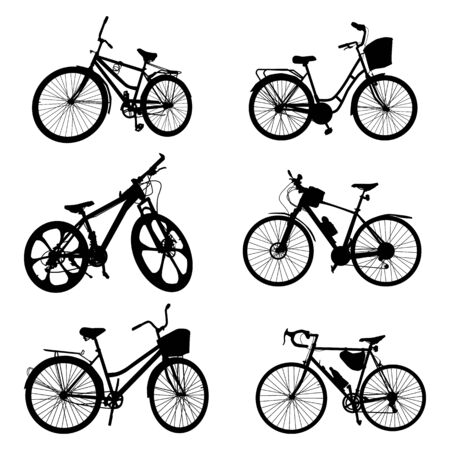 vector silhouettes of bikes on a white isolated backgroundのイラスト素材