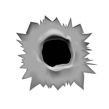 bullet hole. Vector illustration of a through hole from a bullet in a metal surface on a white isolated backgroundのイラスト素材