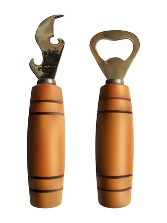 vector vintage old can and bottle opener on white isolated backgroundのイラスト素材
