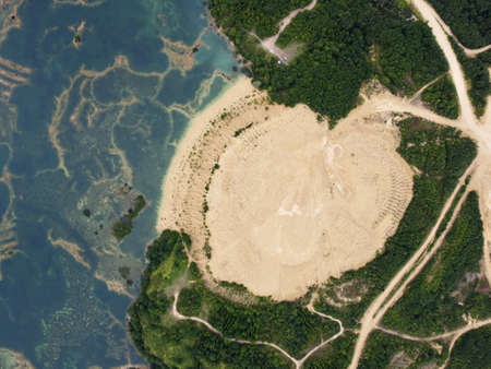 Old flooded sand pit aerial photoの写真素材
