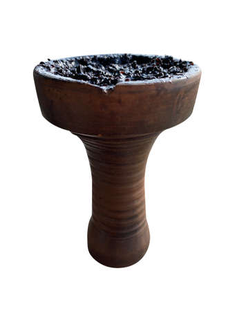 clay bowl for hookah smoking on a white isolated background