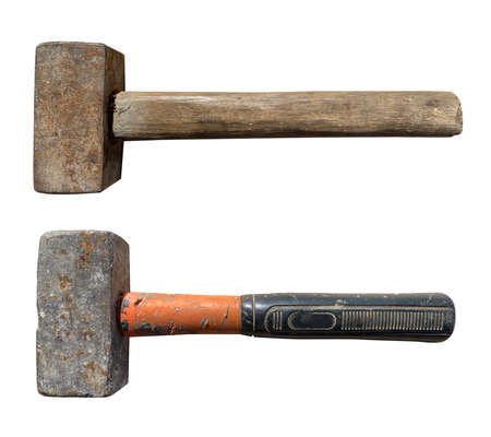old hand sledgehammer on a white isolated backgroundの写真素材