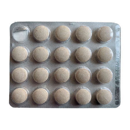 pills in blister pack on white isolated backgroundの写真素材