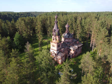 an old building with grass and trees,aerial photoの写真素材