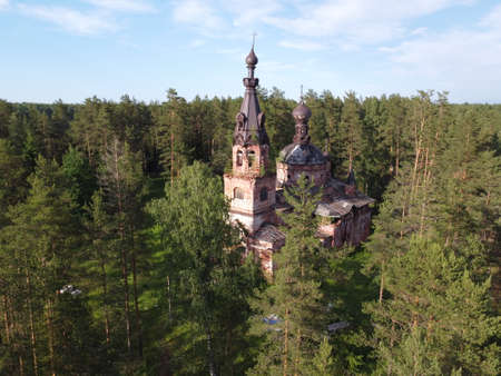 an old building with grass and trees,aerial photoの写真素材