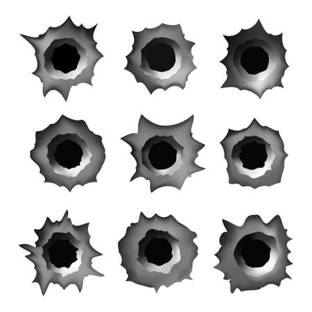 bullet holes in metal vector illustration on white isolated backgroundのイラスト素材