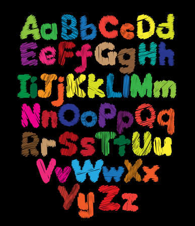 Alphabet kids doodle colored hand drawingのイラスト素材