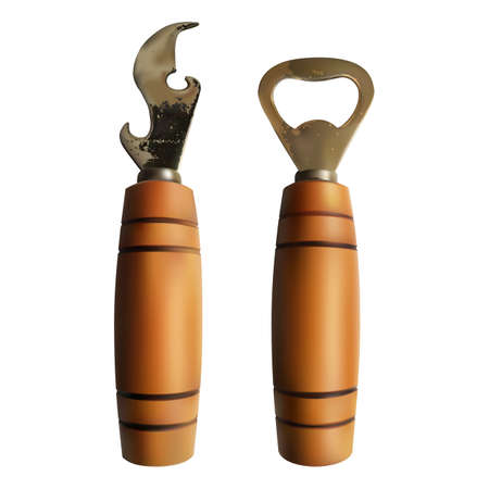 Vintage can opener and beer bottle opener. vector realistic illustration on white isolated backgroundのイラスト素材
