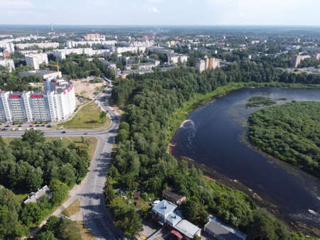 top view, river flows, aerial photography