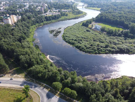 top view, river flows, aerial photographyの写真素材