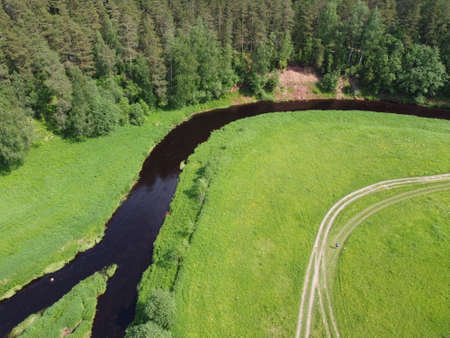 top view, river flows, aerial photographyの写真素材