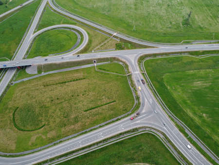 car interchange from a height, aerial photo