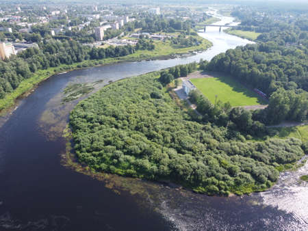 top view, river flows, aerial photographyの写真素材