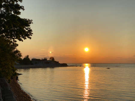 beautiful summer sunset in the Baltic Sea Gulf of Finlandの写真素材
