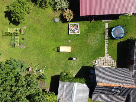 small village aerial photography on a summer sunny dayの写真素材
