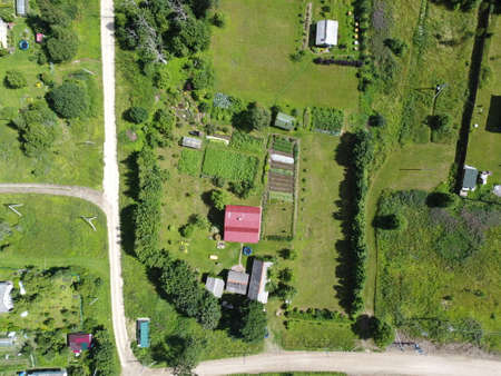 small village aerial photography on a summer sunny dayの写真素材