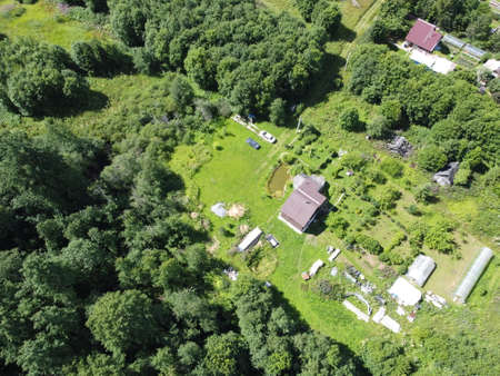 small village aerial photography on a summer sunny dayの写真素材