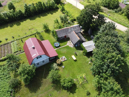 small village aerial photography on a summer sunny dayの写真素材