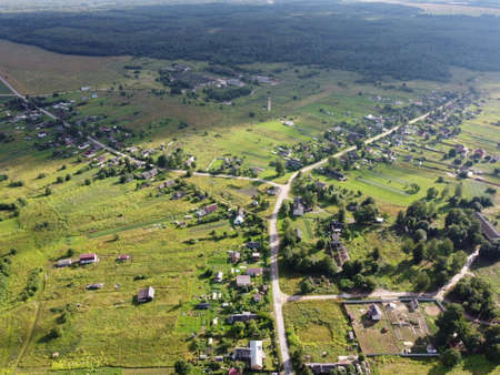 small village aerial photography on a summer sunny dayの写真素材