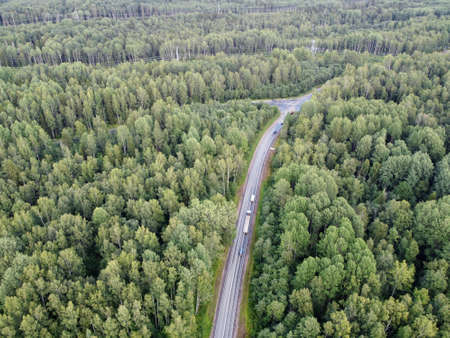 view of the country road from aboveの写真素材