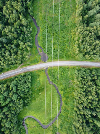 view of the country road from aboveの写真素材