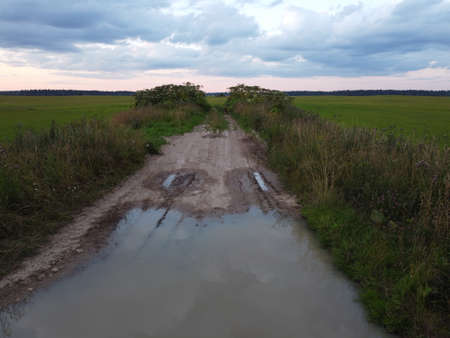 old country road in summer aerial photographyの写真素材