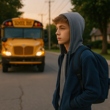 Teenager Waiting for School Bus.の素材